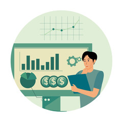 Marketing Investment concept. Business Analyst Reviewing Financial Data to Marketing Investment.