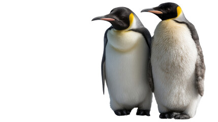 Obraz premium Penguin Companionship: Two majestic penguins stand side-by-side, showcasing the striking beauty and harmony of the Antarctic.