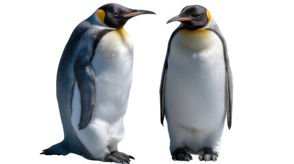 Fototapeta premium Elegant Penguin Duo: Two king penguins, captured in a photorealistic shot, standing with dignified presence and displaying the distinctive charm of their species.