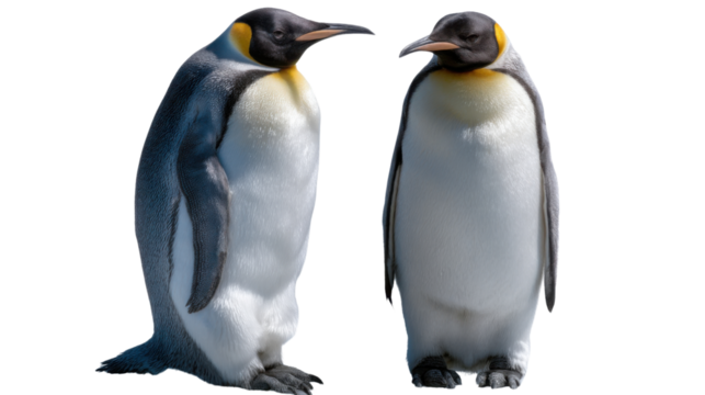 Elegant Penguin Duo: Two king penguins, captured in a photorealistic shot, standing with dignified presence and displaying the distinctive charm of their species.