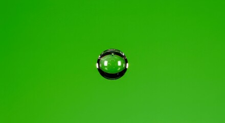 Round water droplet on green background