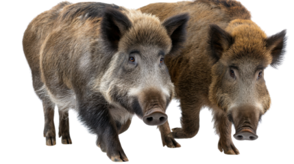 Wild Boar Duo: A captivating portrait of two wild boars, showcasing their distinct features and robust physique. The image captures their natural essence.