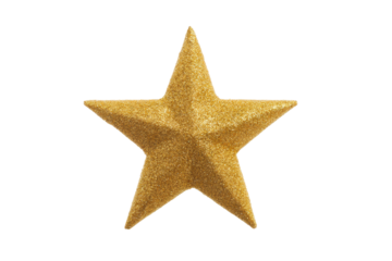 Shimmering golden star on black background, cut out