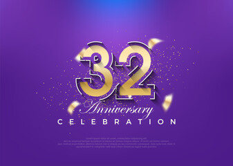 Gold number 32nd anniversary. premium vector design. Premium vector for poster, banner, celebration greeting.