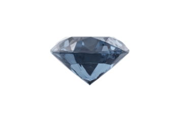 Close-up of faceted blue diamond gemstone against black background, cut out