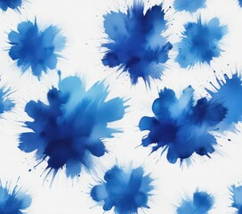 Vibrant, saturated blue watercolor blotches, bold strokes , watercolor, pattern