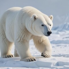 Albino polar bear, pristine white fur, arctic ice floe ,  snow,  north pole
