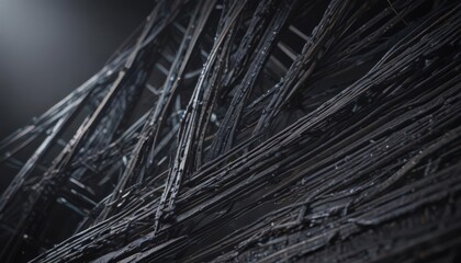 Interwoven lines and forms, creating a sense of depth and dimension, lines, black, artwork