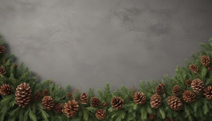 Dense fir boughs and textured pine cones create a charming Christmas border ,  celebration,  festive,  holiday