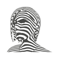 Young woman face represented in stripes. Elegant silhouette of a female head.