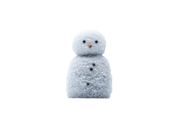 Cute small snowman with button eyes and carrot nose on white background, cut out