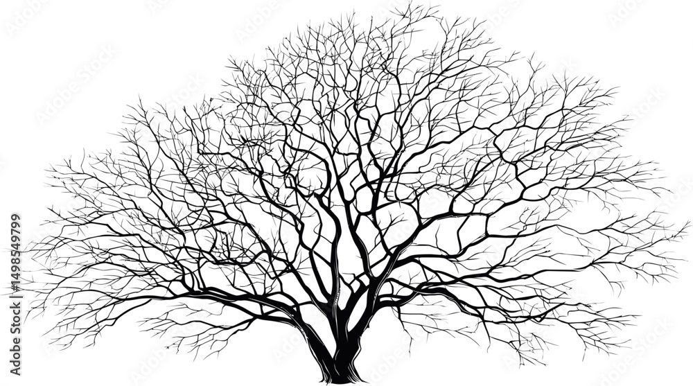 Aufkleber silhouette of a bare tree with intricate branches. vector illustration