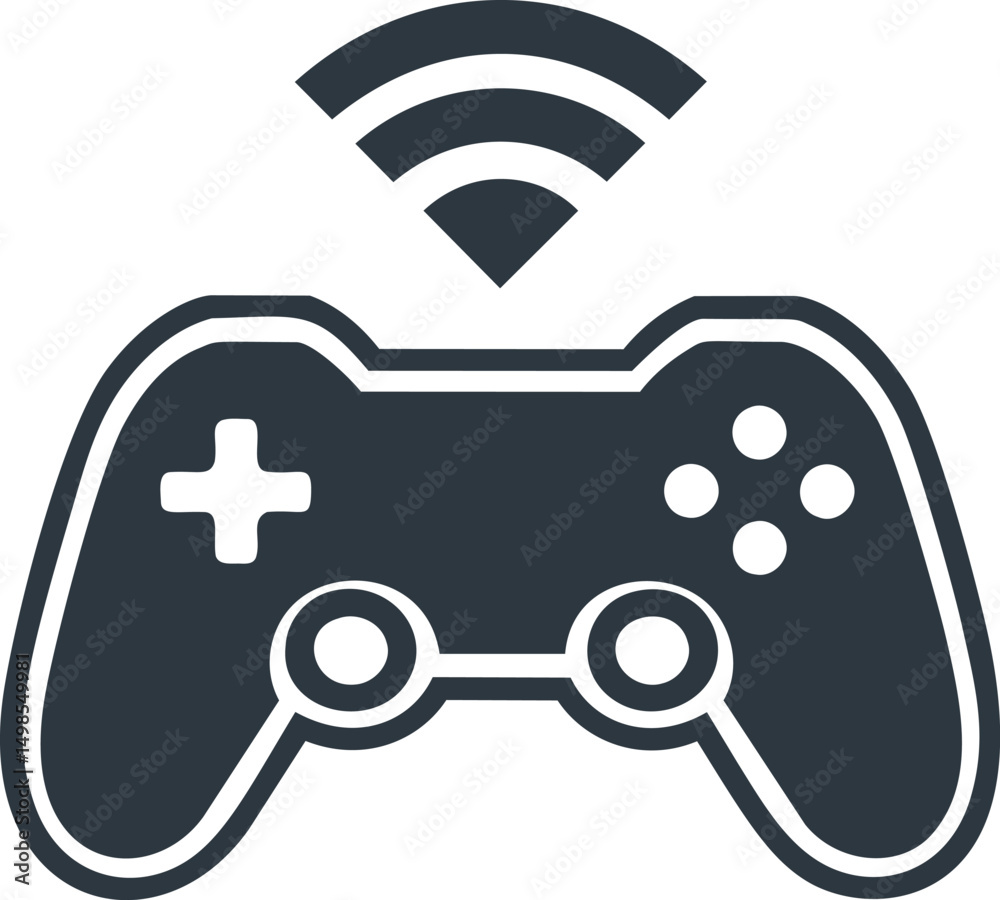 Poster Black wireless game controller with wifi icon in a minimalist vector style. Vector illustration