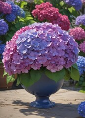 Vibrant hydrangea centerpiece, colorful blooms, garden decor, pink, picture