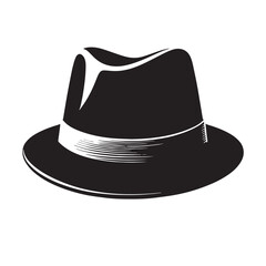 Black Color Hat Silhouette Vector Illustration, Solid White Background. minimal vector design