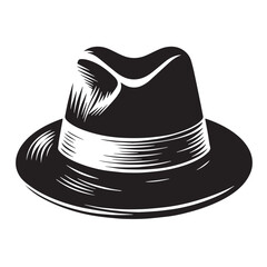 Black Color Hat Silhouette Vector Illustration, Solid White Background. minimal vector design