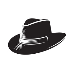 Black Color Hat Silhouette Vector Illustration, Solid White Background. minimal vector design