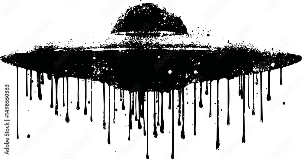 Aufkleber black paint splatter forming a dripping ufo shape with abstract concept. vector illustration