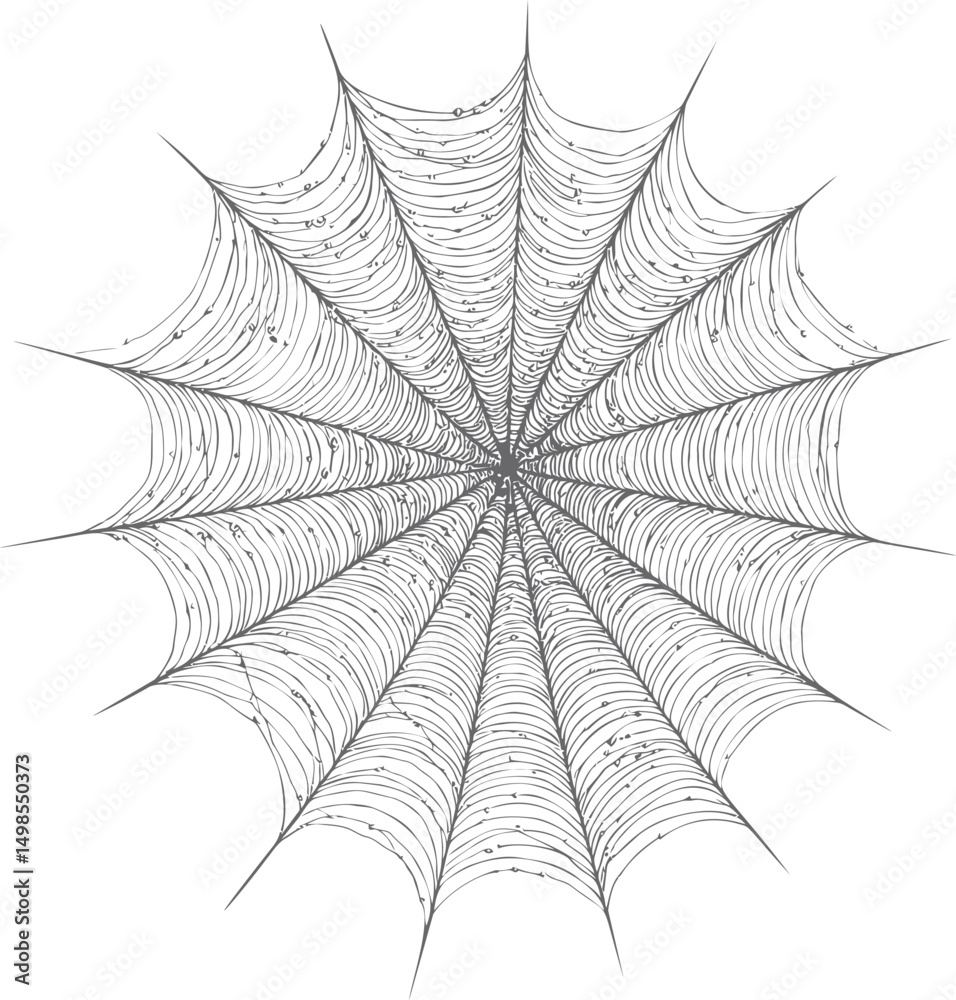 Poster symmetrical black and white spider web drawing with intricate details. vector illustration
