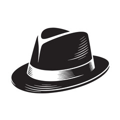 Black Color Hat Silhouette Vector Illustration, Solid White Background. minimal vector design