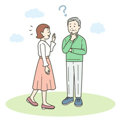若い女性に挨拶をされるが誰か忘れて困る高齢男性のイラスト