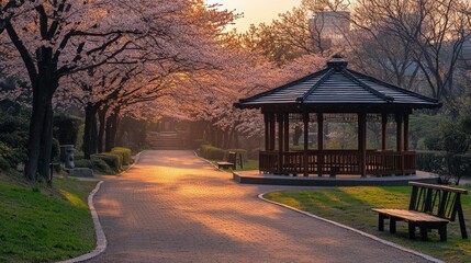 Sakura Sunrise Path in a Park