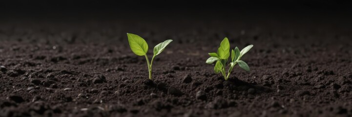 Pea seedling pushing through dark soil, early growth stage,  seed,  rich,  close-up