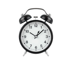 Black classic alarm clock isolated on transparent background