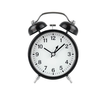 Black classic alarm clock isolated on transparent background