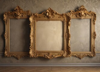 Elegant vintage frames on baroque damask, ornate detail ,  composition,  classic