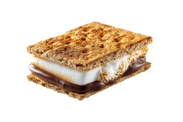 Classic gooey s'more with graham crackers, marshmallow, and chocolate, cut out