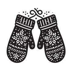 Black Color Mittens Silhouette Vector Illustration, Solid White Background. minimal vector design