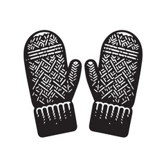 Black Color Mittens Silhouette Vector Illustration, Solid White Background. minimal vector design