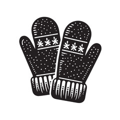 Black Color Mittens Silhouette Vector Illustration, Solid White Background. minimal vector design