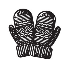 Black Color Mittens Silhouette Vector Illustration, Solid White Background. minimal vector design