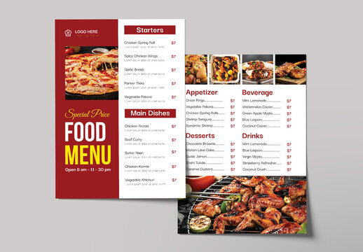 Clean Food Menu Design Template for Restaurants