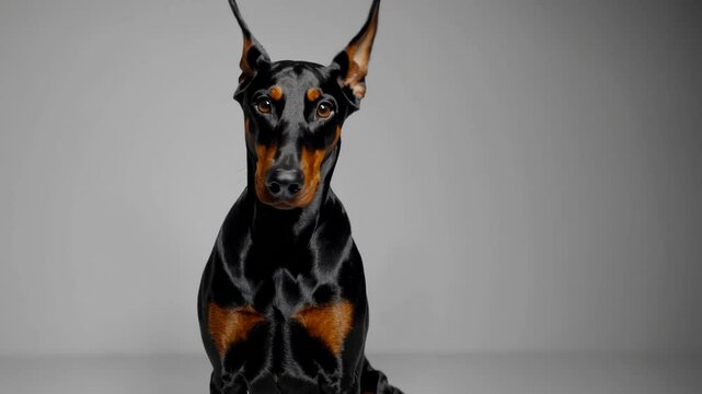 Curious doberman pinscher tilts head in alert exploration of surroundings