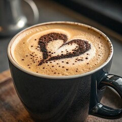 Closeup of Caramel Latte with Heart Shaped Foam Art