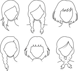 Beautiful female hairstyle line icon set. Beauty salon fashion and cosmetic sign. A showcase of most exciting modern hair trend created to inspire fresh, bold ideas isolated on transparent background.