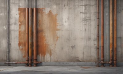 Grunge concrete wall, rusty pipes, glued poster mockup , decay, flyer