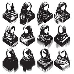 Black Color Pashmina Silhouette Vector Illustration, Solid White Background. minimal vector design