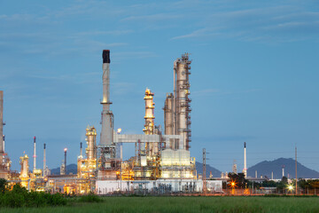 Oil gas refinery plant. May called petroleum, production or petrochemical plant. Industrial factory construction from engineering technology with steel pipe, pipeline, tank. Business for power energy.