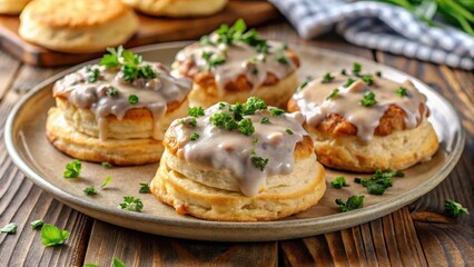 Flaky pastry biscuits topped with a rich and savory sausage gravy