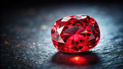 Naklejka premium Close-up of a vibrant red sapphire stone in a dark background with slight shine and sparkle , gemstone