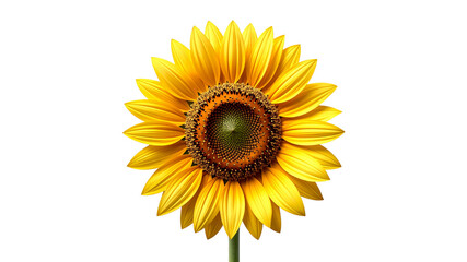 Fototapeta premium Majestic sunflower with bright yellow petals and textured brown seed head in detail