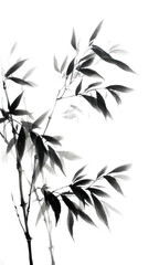 Chinese ink painting, bamboo leaves on a white background