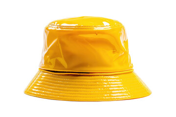 Fototapeta premium Bright yellow glossy bucket hat with reflective surface, cut out