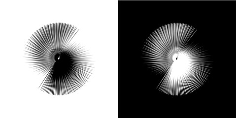 Dynamic abstract spiral sound wave rhythm lines. Circular spiral sound wave rhythm of lines. Circular futuristic abstract lines, black and white background.	
