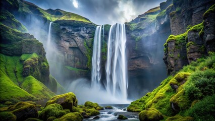 Naklejka premium Dramatic, towering waterfalls plummeting down rugged