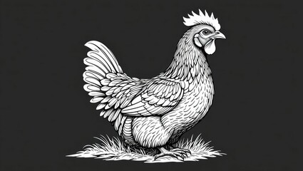 Fototapeta premium Detailed Illustration of a Chicken in a Natural Setting with Emphasis on Feathers and Texture